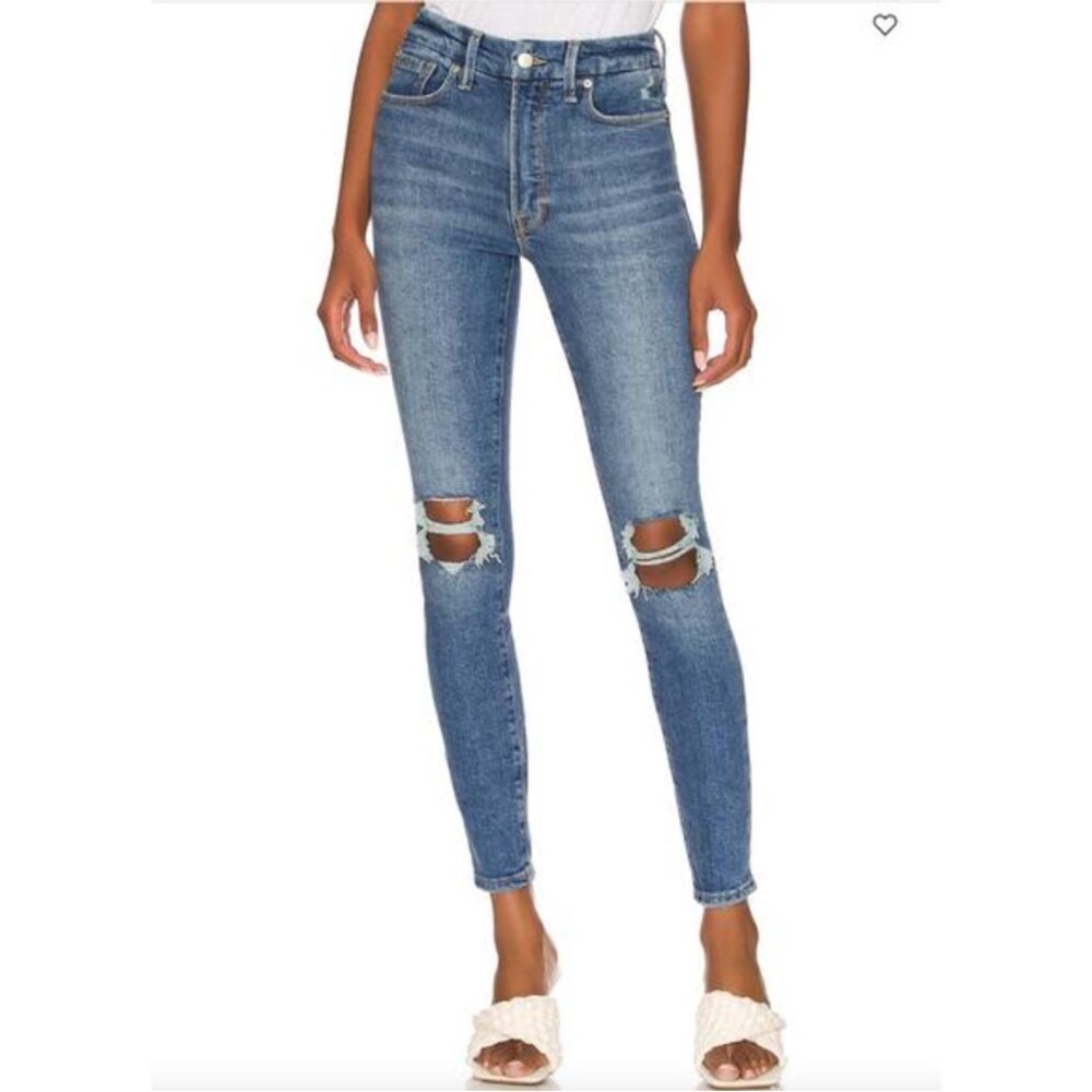 Good American Good Legs High Rise Skinny Jeans Distressed Knees Size 12